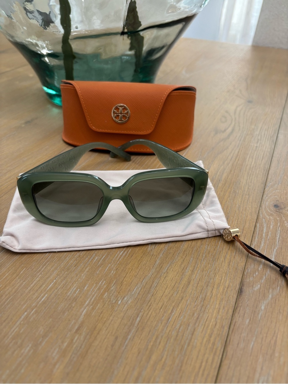 Tory Burch Olive Green Square Sunglasses with Grey Lenses